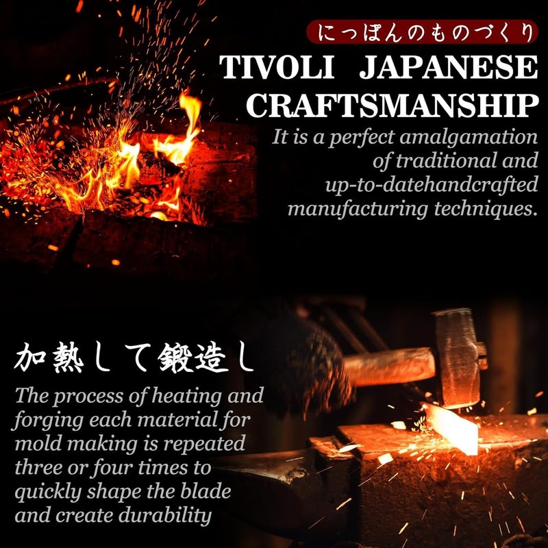 Tivoli Ulu Knife with Wooden Stand – Full Tang High Carbon Steel, Japanese-Inspired Rocker Knife with Gift Box, Mezzaluna Knife & Pizza Cutter for Kitchen, Camping & BBQ, Unique Gift for Men - Image 3